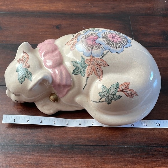 Vintage Frederick Cooper Sleeping Cat Sculpture Floral Kutani Japan Rare - Picture 3 of 10